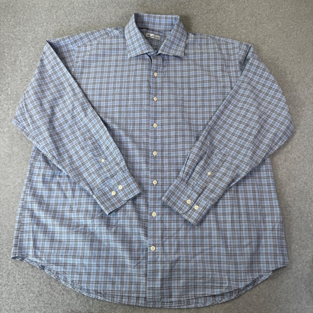 Peter Millar Button Down Shirt Men XXL Blue Grey Plaid Long Sleeve Good RN100308 - Picture 1 of 7